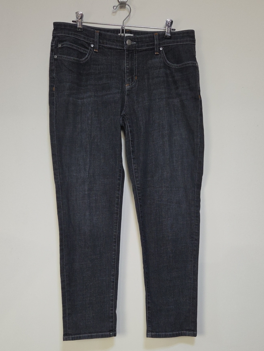 EILEEN FISHER Charcoal Black Organic Cotton Stretch Slim Straight Jean